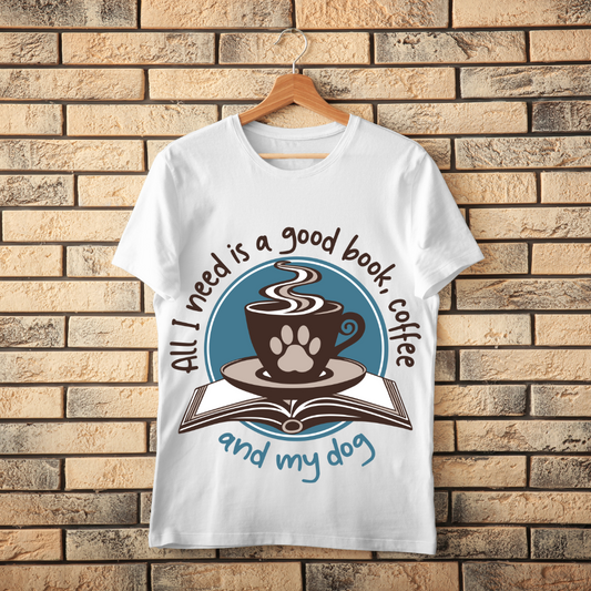Unisex Classic Book, Coffee & My Dog T-Shirt