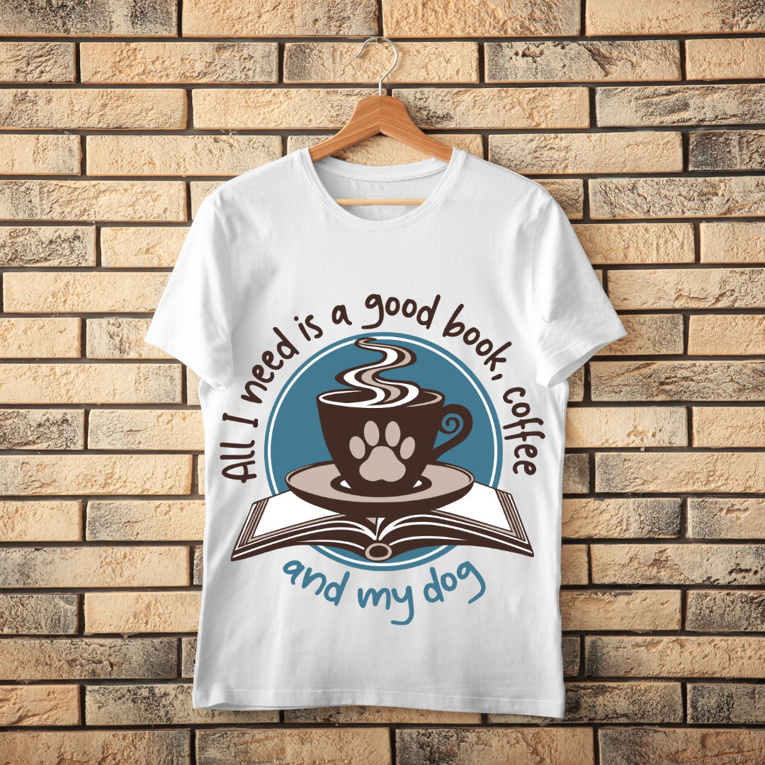 Unisex Classic Book, Coffee & My Dog T-Shirt